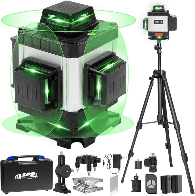 ZPD Laser Level, Laser Level with Tripod, 4 x 360 Self Leveling Laser Measuring Tool Green Lazer Level 16 Line Level Laser 360 Self Leveling for Construction, Home Renovation, Picture Hanging - Image 1